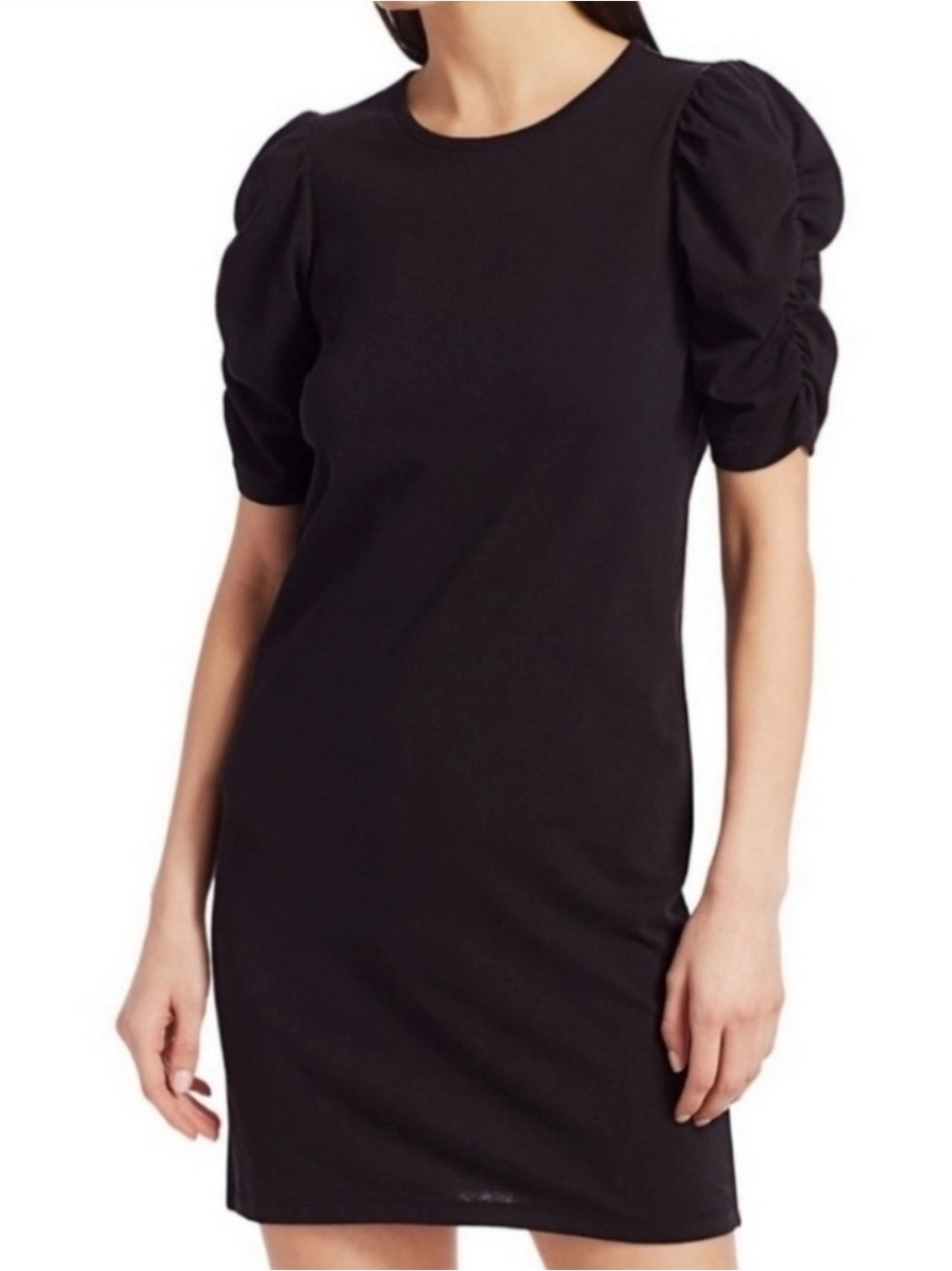 FRAME Ruched Puff Sleeve T-Shirt Mini Dress Large Black